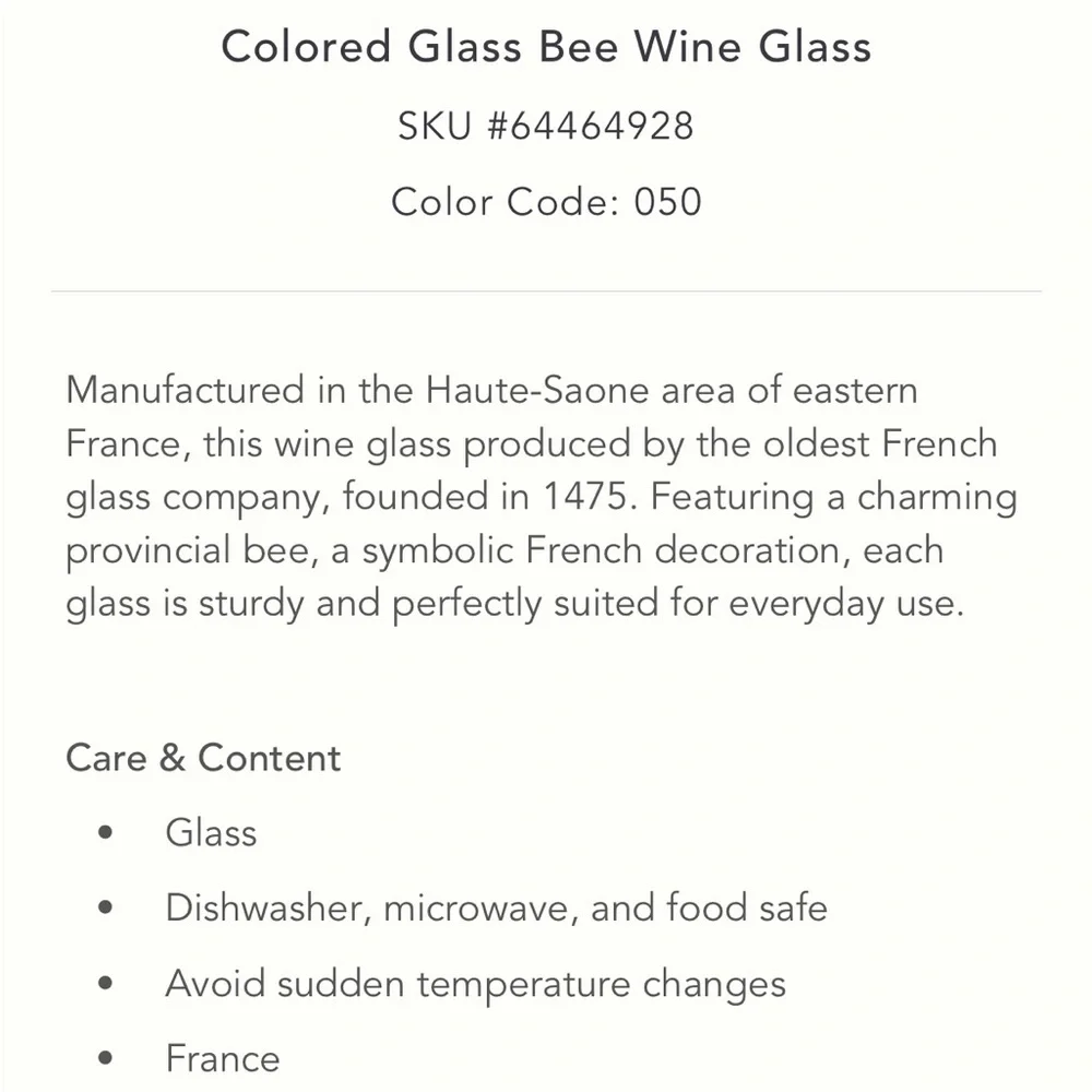 Hand blown in France Bee 🐝 Wine Glass set of 4